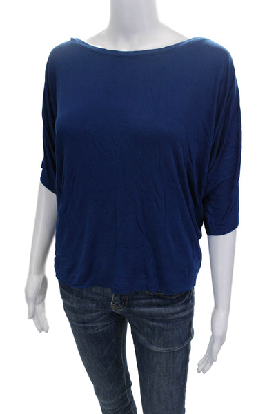 Vince Womens Basic Blue Boat Neck Rayon Short Sleeve Blouse Size M