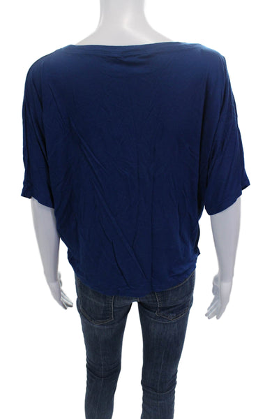 Vince Womens Basic Blue Boat Neck Rayon Short Sleeve Blouse Size M