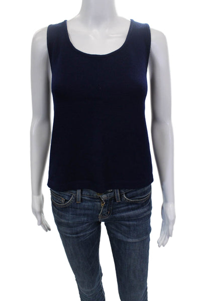 St. John Women Basic Sleeveless Wool Scoop Neck Tank Blue Size M