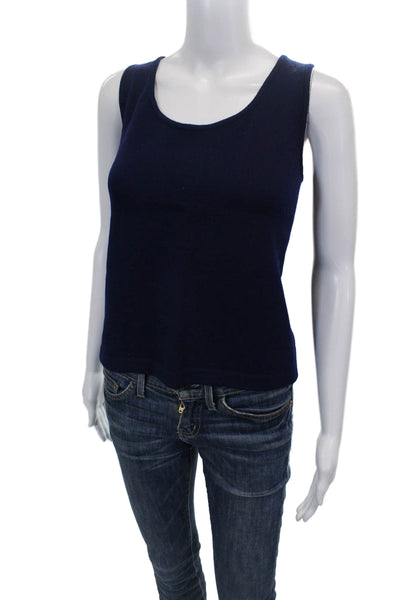 St. John Women Basic Sleeveless Wool Scoop Neck Tank Blue Size M