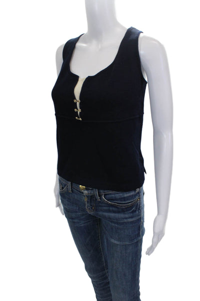 St. John Women Basic Sleeveless Viscose Scoop Neck Blue Tank Size M