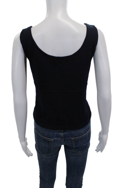 St. John Women Basic Sleeveless Viscose Scoop Neck Blue Tank Size M