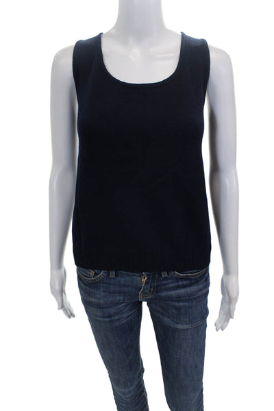 St. John Womens Basic Sleeveless Scoop Neck Viscose Blend Tank Blue Size M