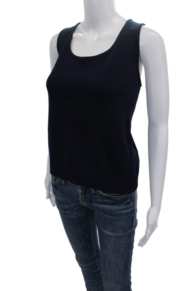 St. John Womens Basic Sleeveless Scoop Neck Viscose Blend Tank Blue Size M