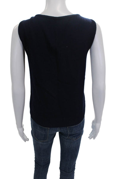 St. John Womens Basic Sleeveless Scoop Neck Viscose Blend Tank Blue Size M