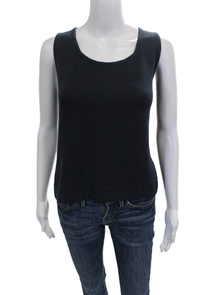 St. John Women Basic Wool Scoop Neck Sleeveless Tank Blue Size M