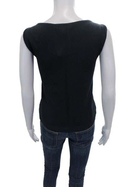 St. John Women Basic Wool Scoop Neck Sleeveless Tank Blue Size M