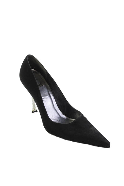 Stuart Weitzman Womens Pointed Toe Embellished Heels Shoes Black Silver Size 8B