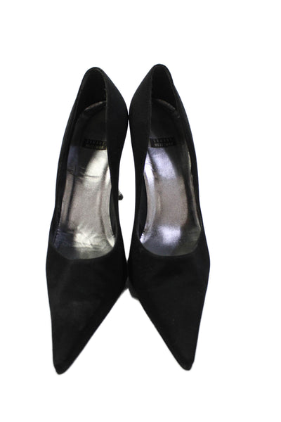 Stuart Weitzman Womens Pointed Toe Embellished Heels Shoes Black Silver Size 8B