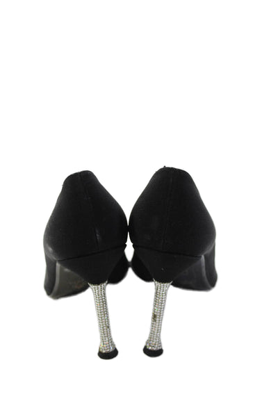 Stuart Weitzman Womens Pointed Toe Embellished Heels Shoes Black Silver Size 8B