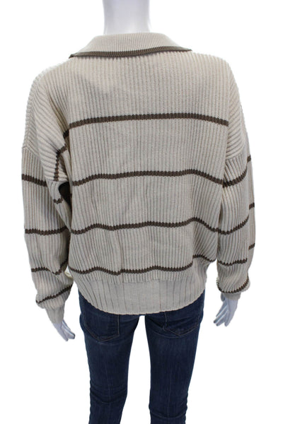 Splendid Women Ivory Striped Collared Pullover Sweater Long Sleeve Size XS