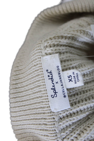Splendid Women Ivory Striped Collared Pullover Sweater Long Sleeve Size XS