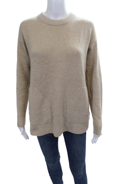 J Crew Womens Cashmere Pullover Sweater Beige Crew Neck Long Sleeve Size S