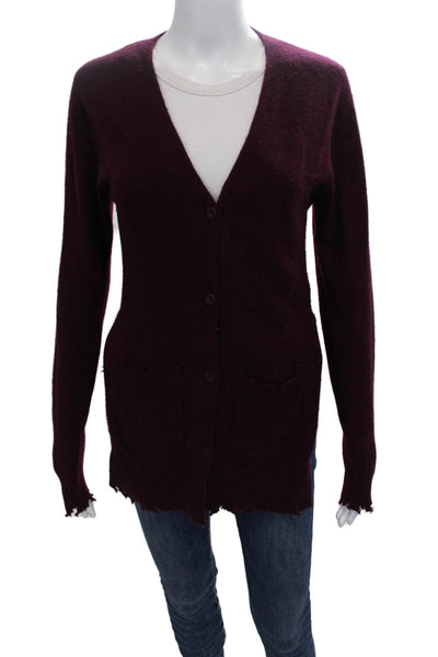R+A Womens Cardigan V-Neck Purple 100% Cashmere Long Sleeve Size S