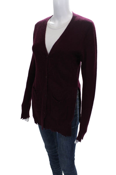 R+A Womens Cardigan V-Neck Purple 100% Cashmere Long Sleeve Size S