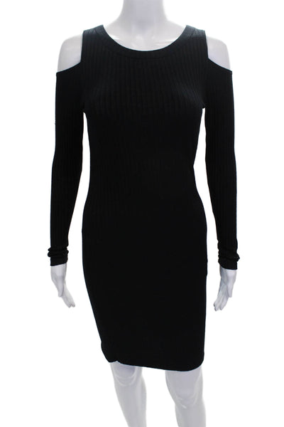 LNA Womens Black Bodycon Dress Long Sleeve Rayon Knee Length Round Neck Size S
