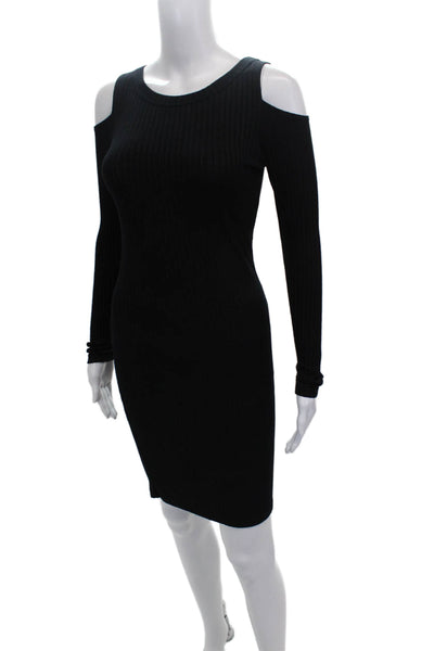 LNA Womens Black Bodycon Dress Long Sleeve Rayon Knee Length Round Neck Size S