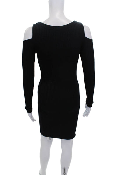LNA Womens Black Bodycon Dress Long Sleeve Rayon Knee Length Round Neck Size S