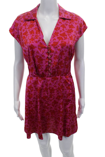 Zara Womens Pink Floral Collared Short Sleeve Shirt Dress Polyester Size S
