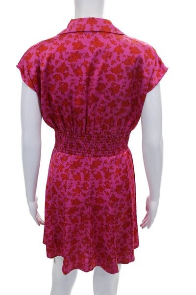 Zara Womens Pink Floral Collared Short Sleeve Shirt Dress Polyester Size S