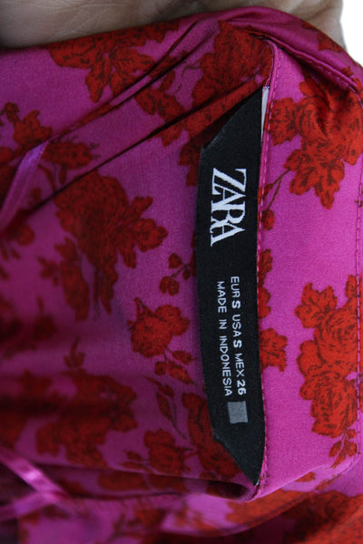 Zara Womens Pink Floral Collared Short Sleeve Shirt Dress Polyester Size S