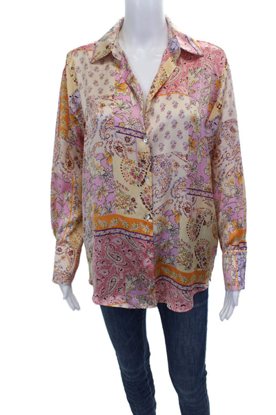 Zara Womens Collared Floral Button-Up Blouse Multicolor Long Sleeve Size S