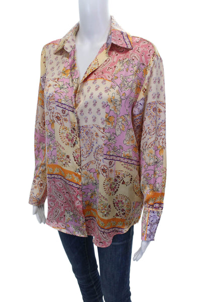 Zara Womens Collared Floral Button-Up Blouse Multicolor Long Sleeve Size S