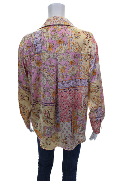 Zara Womens Collared Floral Button-Up Blouse Multicolor Long Sleeve Size S