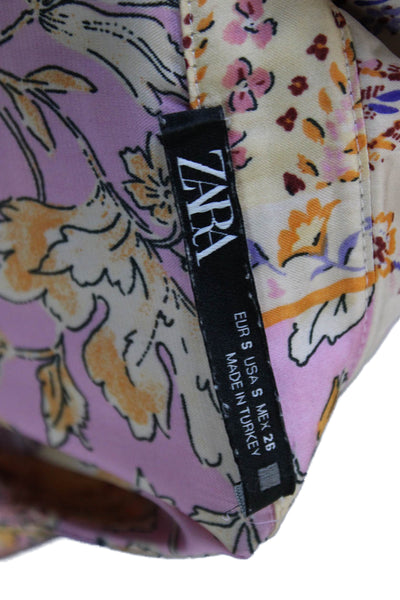 Zara Womens Collared Floral Button-Up Blouse Multicolor Long Sleeve Size S