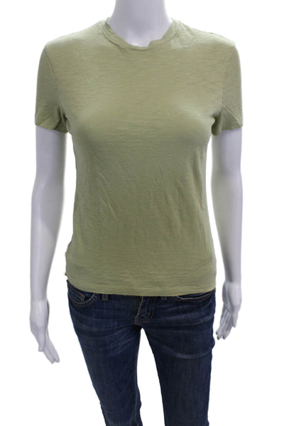 Theory Women Basic Green Cotton Crew Neck Short Sleeve T-Shirt Size S
