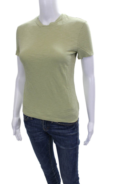 Theory Women Basic Green Cotton Crew Neck Short Sleeve T-Shirt Size S