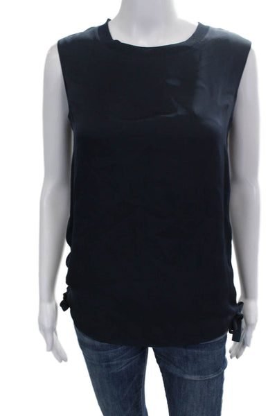 Vince Womens Basic Silk Crew Neck Sleeveless Tank Blue Solid Spring Size 0