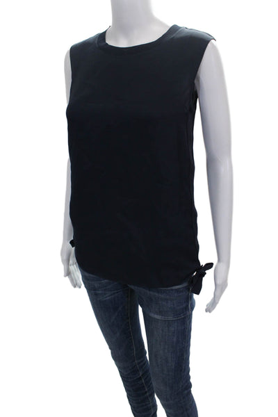 Vince Womens Basic Silk Crew Neck Sleeveless Tank Blue Solid Spring Size 0