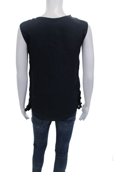 Vince Womens Basic Silk Crew Neck Sleeveless Tank Blue Solid Spring Size 0