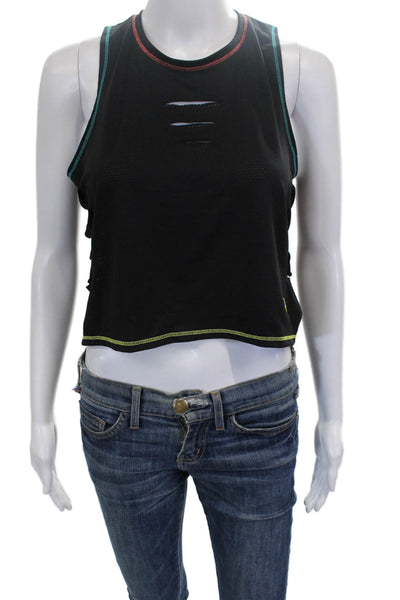 Lucky In Love Women Cropped Black Tank Polyester Crew Neck Size XS