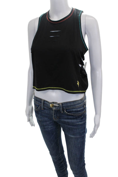 Lucky In Love Women Cropped Black Tank Polyester Crew Neck Size XS