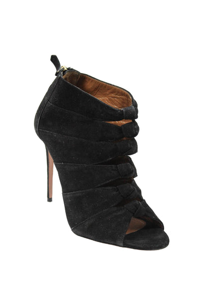 Aquazzura Womens Suede Peep Toe Stiletto Heel Ankle Booties Black Size 39 9