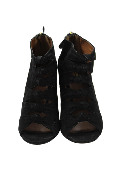Aquazzura Womens Suede Peep Toe Stiletto Heel Ankle Booties Black Size 39 9
