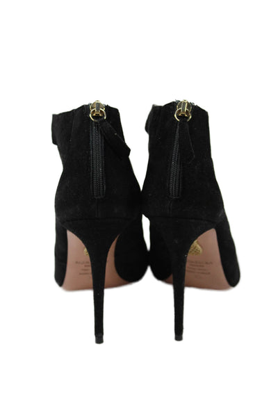 Aquazzura Womens Suede Peep Toe Stiletto Heel Ankle Booties Black Size 39 9