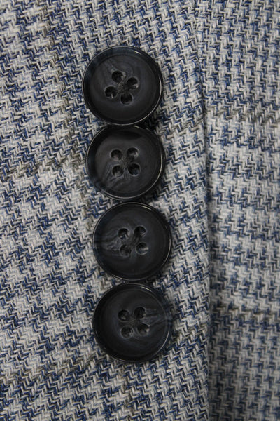 Peter Elliot Mens Blazer Blue Plaid Wool Linen Cotton Button Size 42