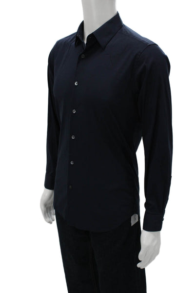 Theory Mens Dress Shirt Blue Button-Up Collared Long Sleeve Cotton Size S