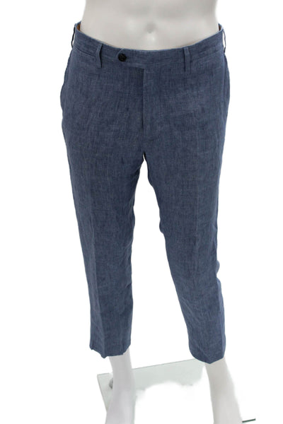 Peter Elliot Mens Dress Pants Blue Linen Button Size 50