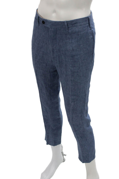 Peter Elliot Mens Dress Pants Blue Linen Button Size 50