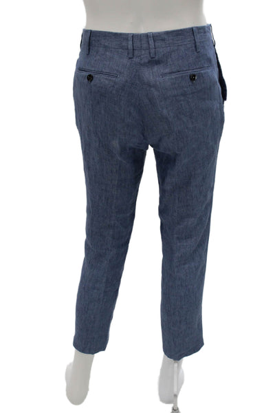 Peter Elliot Mens Dress Pants Blue Linen Button Size 50
