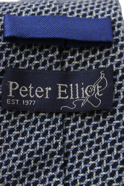 Peter Elliot Mens Woven Print Classic Width Necktie Blue Wool