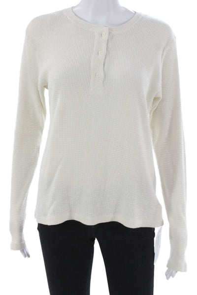 Re/Done Women Ivory Henley Cotton Long Sleeve T-Shirt Size S