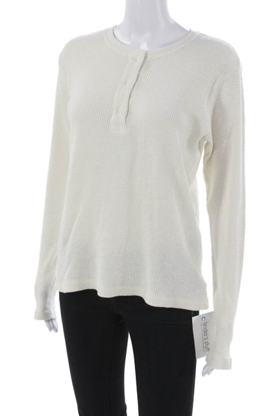 Re/Done Women Ivory Henley Cotton Long Sleeve T-Shirt Size S