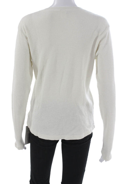 Re/Done Women Ivory Henley Cotton Long Sleeve T-Shirt Size S
