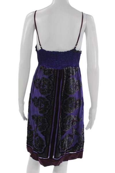 Hale Bob Womens Silk Paisley V-Neck Sleeveless Slip Dress Purple Boho Size S