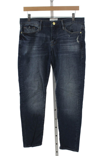 Frame Womens Skinny Jeans Blue Cotton Blend Mid Rise Button Size 29